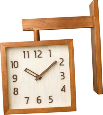 OEM Reloj De Pared Cuadrado Silencioso De Doble Cara Con Espejo De Madera Para Sal&oacute;n Y Rinc&oacute;n, 230 X 230 X 345 Mm