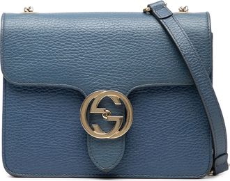 Gucci Pre-owned Womens Small Dollar Calfskin Interlocking G Crossbody - Blue Leather - One Size