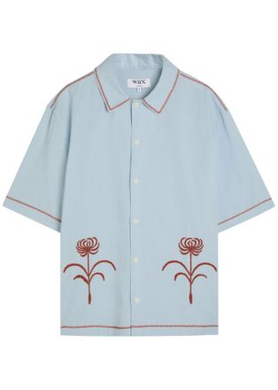 Wax London Keats Embroidered Cotton and Linen-blend Shirt - Blue - XL