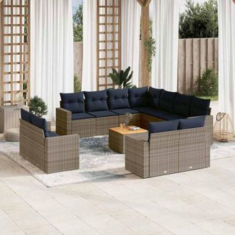 vidaXL Set Sof&aacute;s De Jard&iacute;n Con Cojines 12 Piezas Rat&aacute;n Sint&eacute;tico Gris Vidaxl