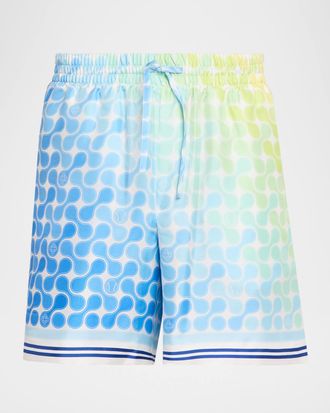 Casablanca Men & apos;s Gradient Tennis Tile Silk Drawstring Shorts