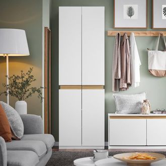 SoBuy Tall Space-Saver Shoe Cabinet - White & Wood Accent