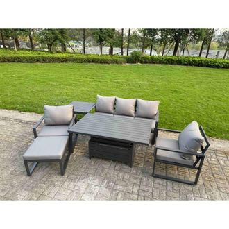 Fimous Aluminum 6-Piece 6-Seater Sofa Set with Lifting Table, 2 Chairs in Dark Grey
