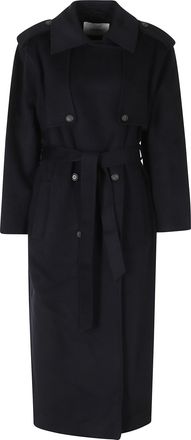 IVY & OAK Blue Cape Detail Ankle-Length Wool Coat