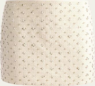 Alice & Olivia Rubi Low-Rise Embellished Tweed Mini Skirt