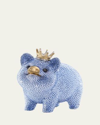 Jay Strongwater Baby Blue Piggy Bank w/ Crown