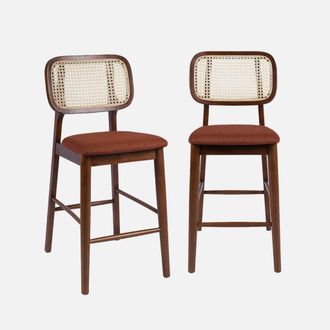 Sweeek Taburete De Bar De Madera De Hevea Con Rejilla Y Tela, Set De 2
