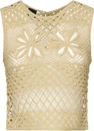 Pinko Gehaakte Mesh Trui - Dames - Tops zonder mouwen - Geel - S - Nylon - Tops