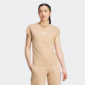 adidas T-Shirt ADIDAS SPORTSWEAR ESSENTIALS LINEAR COTTON, Damen, Gr. XL, weiss (warm sandstone, wei&szlig;), Obermaterial: 100% Baumwolle, normal, Rundhals, Shirt
