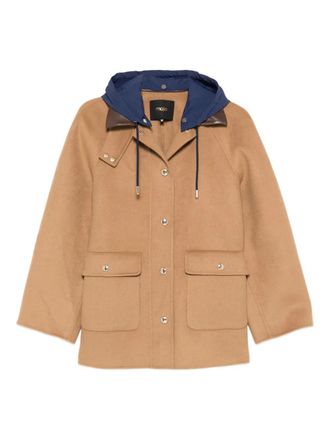 Maje removable hood single breasted coat - women - Wool/Polyester/Polyamide/Viscose/Modacrylic - 42 - Brown
