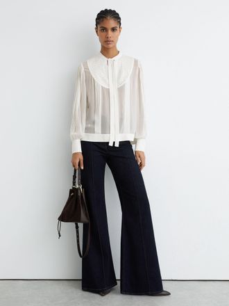Reiss Georgette Tie-neck Beaded Blouse, 10
