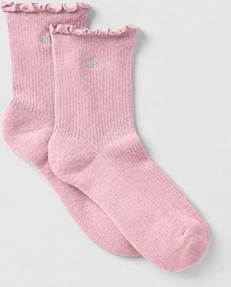 Alo | Womens Lettuce Edge Socks in Vintage Pink, Size: Medium/Large