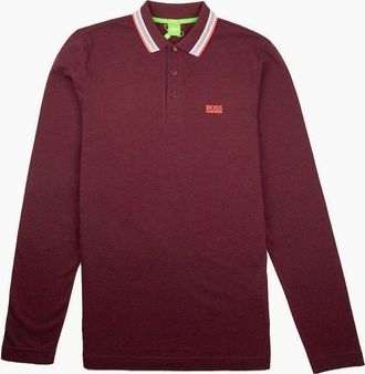HUGO BOSS Mens Hugo Boss Plisy 1 Long Sleeve Polo Burgundy - Red - Size: 36