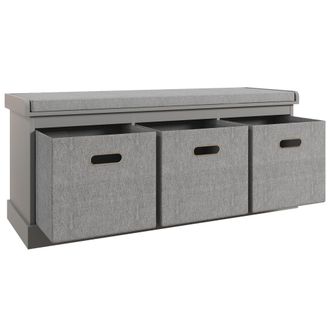 HOMCOM Shoe Bench with Seat - Shoe Storage Bench with Fabric Drawers - Grey | TJ Hughes
