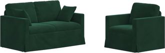 vidaXL Juego De Sof&aacute; 2 Uds. Verde Oscuro Terciopelo Vidaxl