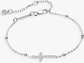 Alex and Ani Cross Delicate Pave Crystal Beaded Strand Bracelet in Silver at Nordstrom