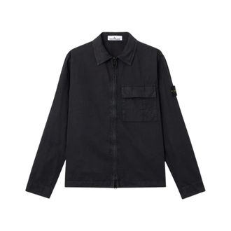 Stone Island Light Jackets, male, Black, Size: XL Logo Patch Overshirt