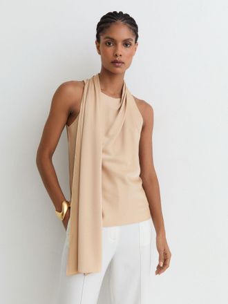 Reiss Neutral Draped Scarf-detail Sleeveless Top, 14