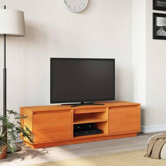 Berkfield Home TV Cabinet Wax Brown 140x35x40 cm Solid Wood Pine | Size: 140 x 35 x 40 cm