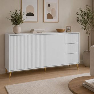 Dmora Buffet Lenasi, Aparador 3 Cajones, 2 Estantes, Puertas Abatibles, Deslizante, 179x40x98h Cm Blanco