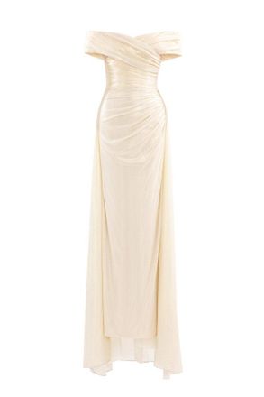 Saiid Kobeisy Gold Lame Off-Shoulder Dress