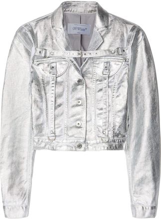 Off-white laminated metallic cropped jacket - women - Cotton - 38 - Silver