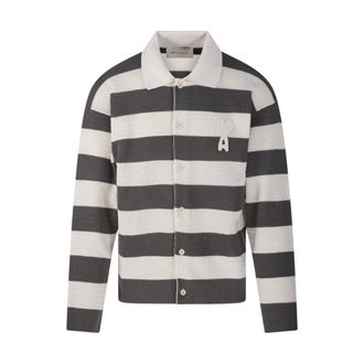 Ami Cardigans, male, Beige, Size: M Shirt Collar Cardigan With ADC Patch