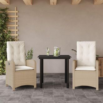 vidaXL Set Comedor De Jard&iacute;n 3 Pzas Con Cojines Rat&aacute;n Sint&eacute;tico Beige Vidaxl