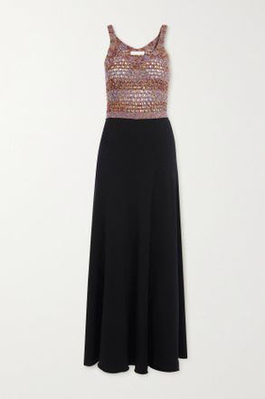Chlo&eacute; Crochet-knit And Wool, Silk And Cashmere-blend Maxi Dress - Nero