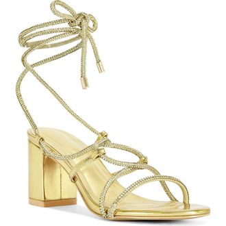 Azalea Wang Revani Ankle Wrap Sandal in Gold at Nordstrom, Size 7.5