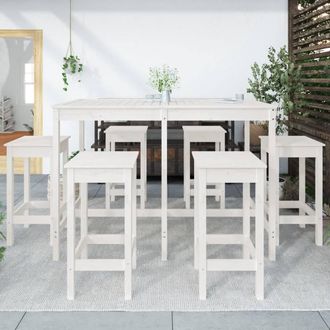 Berkfield Home Beautiful 7 Piece Garden Bar Set White Solid Wood Pine