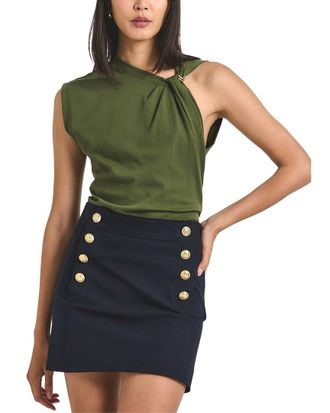 Derek Lam Nia Asymmetric Embellished Twist T-Shirt