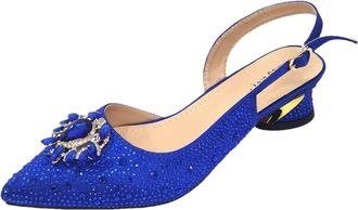 Generic Womens Shoes and Bag Set Sparkly Crystal Decoration Low Mid Heel Dress Pumps Matching Gold Chain Handbag