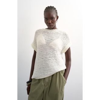Topshop Open Stitch Knit Asymmetric Top in Ivory at Nordstrom, Size X-Small