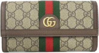 Gucci Pre-owned Wallets, female, Beige, Size: ONE SIZE Pre-owned Ophidia GG Supreme Canvas Long Wallet