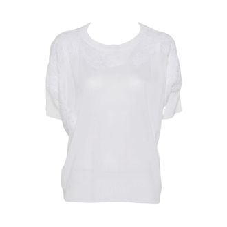 Ermanno Scervino Round-neck Knitwear, female, White, Size: XS Floral-Lace Crewneck T-Shirt