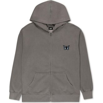 Dalix Butterfly Midweight Fleece Faded Zip Hooded Sweatshirt in Faded Gray at Nordstrom, Size Xx-Large