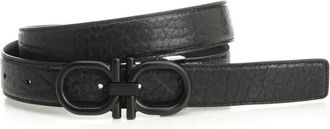 Ferragamo Omkeerbare en verstelbare Gancini riem - Heren - Riemen - Zwart - 95 CM - Leer - Accessoires