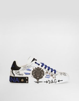 Dolce & Gabbana Calfskin Portofino Sneakers With Patch - Man Sneakers Multicolor 39.5