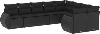 vidaXL Set De Sof&aacute;s De Jard&iacute;n 8 Piezas Y Cojines Rat&aacute;n Sint&eacute;tico Negro Vidaxl
