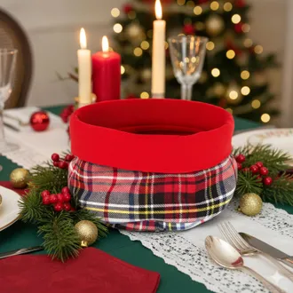 KASANOVA Cestino in tessuto tartan bianco diametro 20 cm