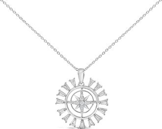 House of Brilliance Sterling Silver 1/2 Cttw Diamond Starburst Compass Medallion Pendant Necklace