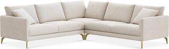 Castlery Lena L-Shaped Sectional Sofa Customized, Light Grey Performance Linen Weave, Brass Legs, Spill Resistant, Removable Covers for Castlery Sofas