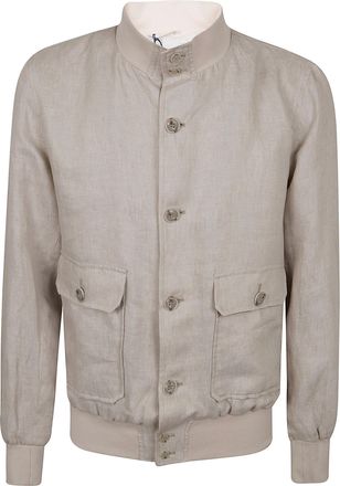 Barba Linen Sport Jacket with High Collar and Ribbed Detailing