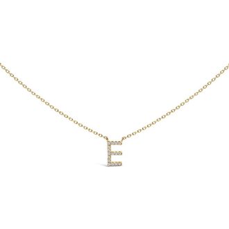 House of Brilliance 10K Yellow Gold Diamond Accent A-Z Block Initial Pendant Necklace in Yellow Gold | E at Nordstrom