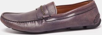 Giorgio Armani Blue Indigo Leather Logo Slip On Loafers