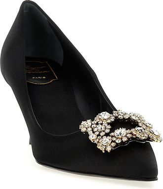 Roger Vivier Womens Jewel-Buckle Pump Black Viscose Silk