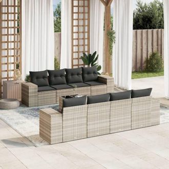 vidaXL Set Muebles Jard&iacute;n 9 Pzas Y Cojines Rat&aacute;n Sint&eacute;tico Gris Claro Vidaxl