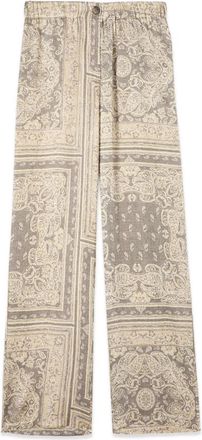 Oltre Patterned Satin Palazzo Pants - Dames - Wijde Broeken - Beige - XL - Polyester - Broeken