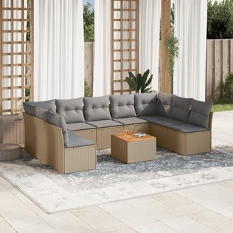 vidaXL Juego De Sof&aacute;s Jard&iacute;n Con Cojines Beige 10 Pzas Rat&aacute;n Sint&eacute;tico Vidaxl
